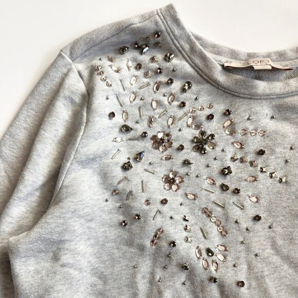 LOFT Embellished Gray Crewneck Sweatshirt | Smoky Silver Studs | Women's Large - Picture 7 of 11